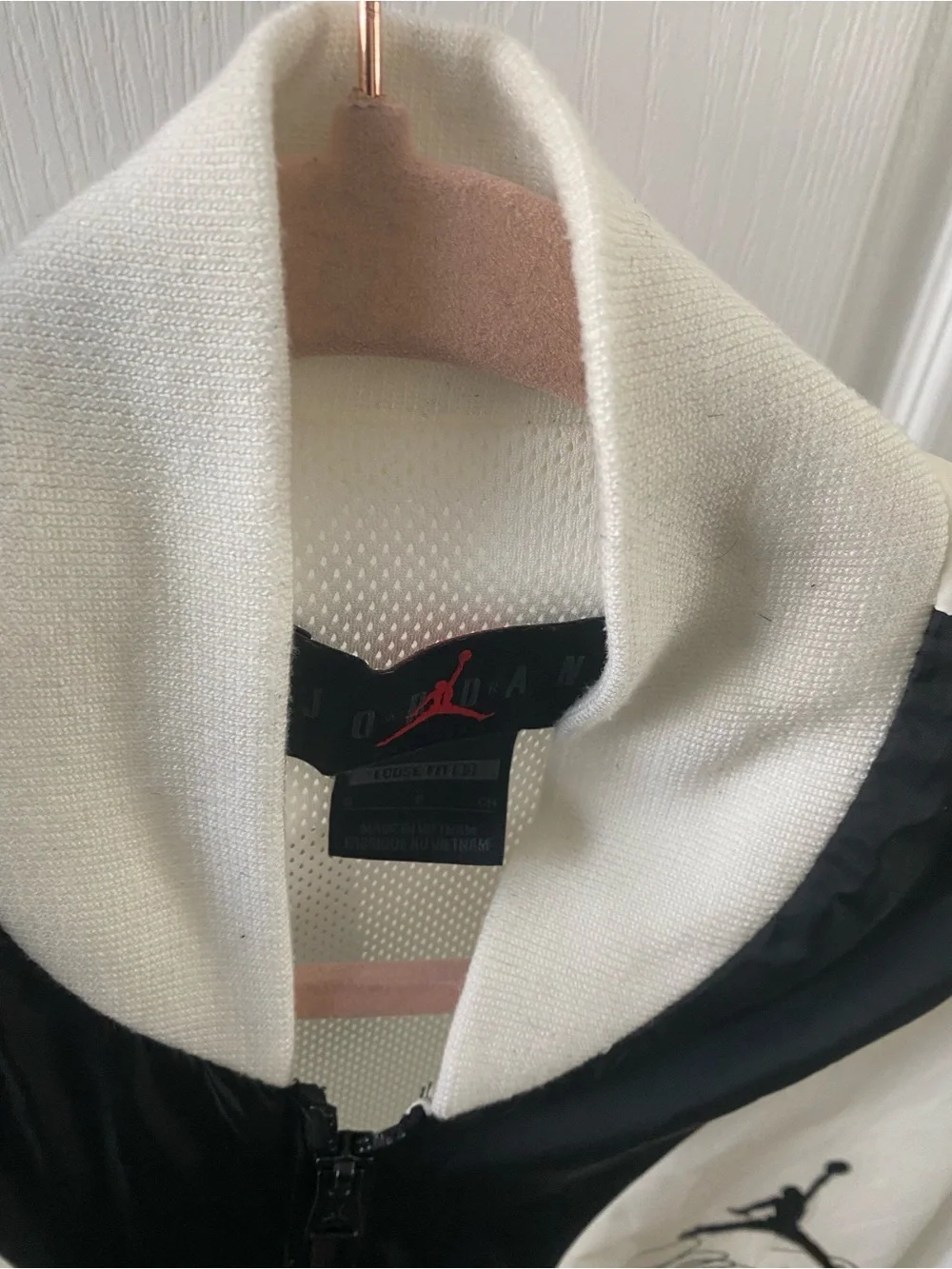 Jordan Flight MVP Black Off White Nylon Varsity Streetwear Y2K Bomber Jacket S